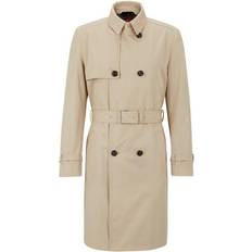 HUGO BOSS Beige Outerwear HUGO BOSS Mens Light Beige Double-breasted Water-repellent Regular-fit Woven Trench Coat