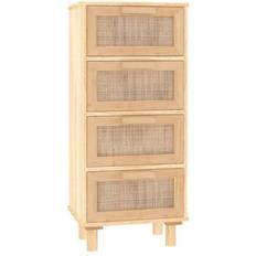 vidaXL 40 x 30 x 90 cm Massivt Fyrretræ Og Naturlig Rattan Brun Skænk
