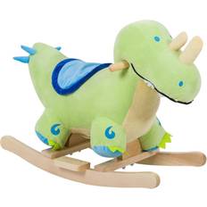 Rocking Horses Qaba Kids Plush Ride-On Rocking Horse Toy Dinosaur Ride on Rocker Green with Realistic Sounds