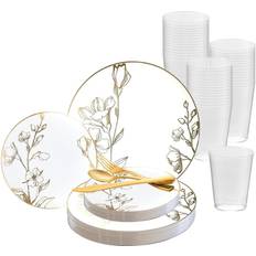 White Disposable Flatware Disposable plastic dinnerware wedding party package antique floral plates set