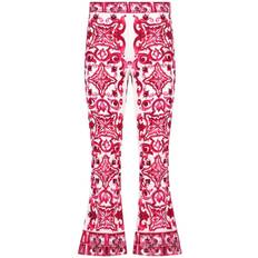 Dolce & Gabbana Pink Trousers & Shorts Dolce & Gabbana Charmeuse Flared Pants with Maiolica Print