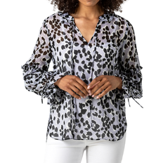 Roman Animal Print Tie Neck Blouse - Silver