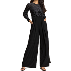 Roman Animal Print Velvet Bodice Jumpsuit - Black