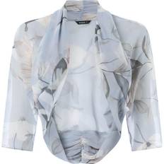 Roman Floral Print Chiffon Bolero - Light Grey