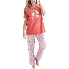 Sleepwear Dreams & Co Women's Graphic Tee PJ Set Plus Size - Sweet Coral Bees