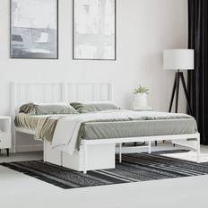 vidaXL white, 160 200 cm/with headboard Metal Bed Frame with Headboard Bed Base Mattress Foundation