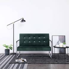 VidaXL Sofás vidaXL De 2 Plazas Con Reposabrazos Cromados Terciopelo Verde Oscuro 81 x 114 x 78 cm Sofá