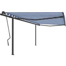 Tendalini da Giardino vidaXL Tenda Da Sole Retrattile Automatica Con Pali 4 x 3.5 m Blu Bianca Arredo Giardino