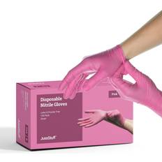 JussStuff Nitrile Exam Latex Free & Powder Free Gloves Pink Box of Gloves Medium