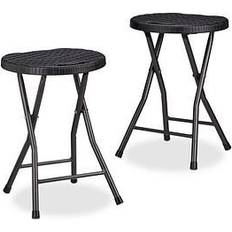 Synthetic Rattan Outdoor Stools Relaxdays Bastian Round Folding Stool 45 x 32.5 x 29 cm Black