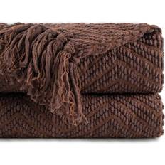Battilo Home Knitted Tweed Throw Couch Cover Blankets Brown (152.4x)