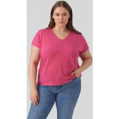 Vero Moda CURVE Damen Vmaya Ss V-Neck Tee VMA Noos Curve T-Shirt, Pink Yarrow, XL-52/54