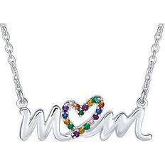 Necklaces Bling Jewelry Rainbow Heart MOM Word Pendant Necklace for Mother.925Sterling Silver