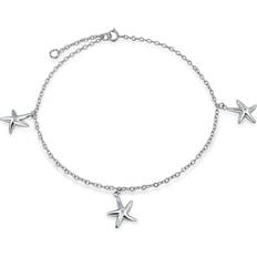 Silver Anklets Bling Jewelry 3 Trio Multi Starfish Charm Anklet Link Ankle Bracelet - Silver/Transparent