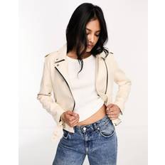 Mango – Beige bikerjacka läderimitation-Naturlig