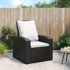 vidaXL Garden Reclining Chair Black Cream White Poly Rattan Lounge Chair