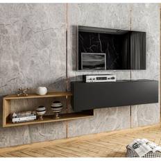 Muebles Dako Mirjan24 Utica 101 Negro + Wotan Roble 210 x 48 x 35 cm Mueble de TV