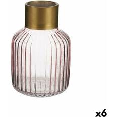 Elegant Pink and Gold Striped Glass 12 x 18 x 12 cm Set of 6