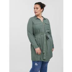 Grøn - Skjortekjoler Vero Moda Curve Kjole vmBumpy L/S Shirt Dress Wvn Curve Grøn