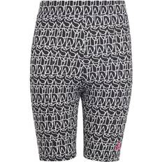 adidas Brand Love Print Cotton Biker Tights - Black/White/Semi Lucid Fuchsia (IB8910)