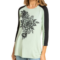 Roman Floral Embellished Contrast Print Top - Sage