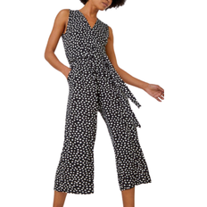 Roman Sleeveless Spot Culotte Stretch Jumpsuit - Black