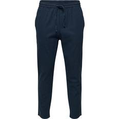 Cropped Trousers Only & Sons Linen Mix Tapered Fit Trousers Navy
