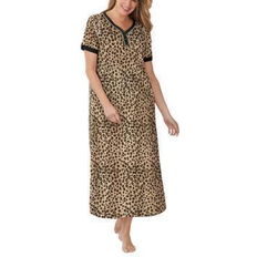 Brown - Women Nightgowns Dreams & Co Women's Long Henley Sleepshirt Plus Size - Classic Leopard