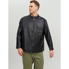 Jack & Jones Plus Size Leather Look Biker Jacket Black
