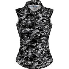 Camouflage Polo Shirts Ibkul Women's Camo Print Sleeveless Polo 2167063- Gray/Black