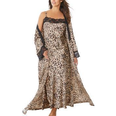 Leopard - Women Robes Amoureuse Women's Plus Size The Luxe Satin Long Peignoir Set - Leopard