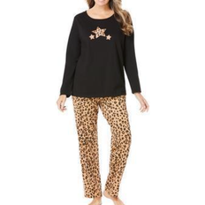 3XL Pajamas Dreams & Co Long Sleeve Knit PJ Set - Classic Leopard