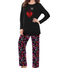 Dreams & Co Long Sleeve Knit PJ Set - Black Multi Heart