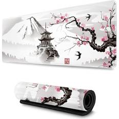 YISHOW Gaming Mouse Pad XL Japanese Pagoda And Cherry Blossom Branch Oversized Desk Mat With Stitched Edges Long Non Slip Rubber Backing 80 x 30 cm