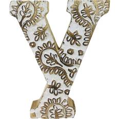 White Letters Kid's Room Geko Hand Carved Wooden Flower Single Letter Y