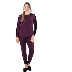 MeMoi Women's Velvet-Trim 2-Piece Pajama Set Grape