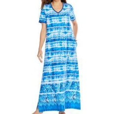 Nightgowns Dreams & Co Long T-Shirt Lounger - Bright Cobalt Tie Dye Stripe