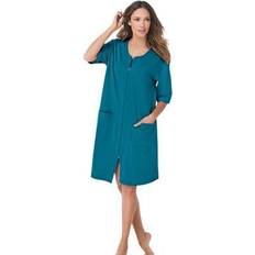 Turquoise - Women Robes Plus Women's Short French Terry Zip-Front Robe by Dreams & Co. in Deep Teal Size 5X