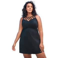 Swim dresses for women Plus Women's Beaded Macrame Swim Dress by Swim 365 in Black Size 20