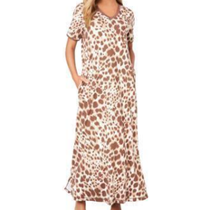 Beige - Women Nightgowns Dreams & Co Long T-Shirt Lounger - Neutral Animal