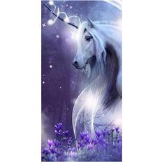 Violet Serviettes de bain Unicorn Mystical Serviette de bain Blanc, Violet, Gris (140x70cm)