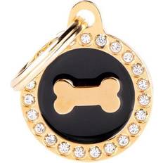MyFamily Fugle & Insekter Kæledyr MyFamily Glam Gold "Bone Black Circle Strass" ID tag
