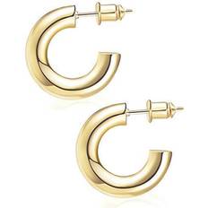 Wowshow Chunky Gold Hoop Earrings - 14K Real Gold