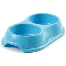 Whitefurze plastic asorted colours dog cat feeding double dish pet bowl 27cm