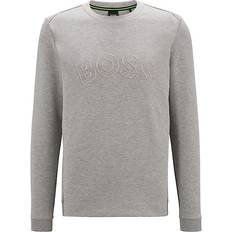 HUGO BOSS Salbo Iconic Sweatshirt with Grid Artwork And Curved Logo - Light Grey