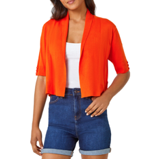 Orange Cardigans Roman Button Cuff Knitted Shrug - Orange