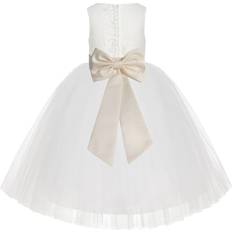 Ekidsbridal Junior Floral Lace Flower Girl Christening Baptism Dress - Ivory