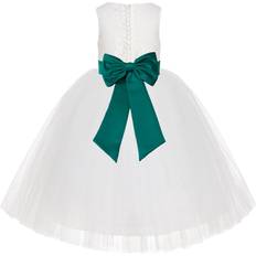 Lace Christening Wear Children's Clothing Ekidsbridal Junior Floral Lace Flower Girl Christening Baptism Dress - Ivory/Jade