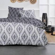 Textiles Today Parure Lit Sunshine 240x220 cm - 2 Personnes - Coton Imprimé Ethnique Housse de couette Noir, Gris (240x220cm)