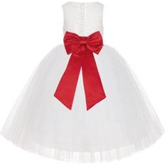 Girls Christening Wear Children's Clothing Ekidsbridal Junior Floral Lace Flower Girl Christening Baptism Dress - Ivory/Red